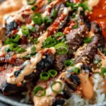 Korean BBQ Steak Rice Bowls with Spicy Cream Sauce