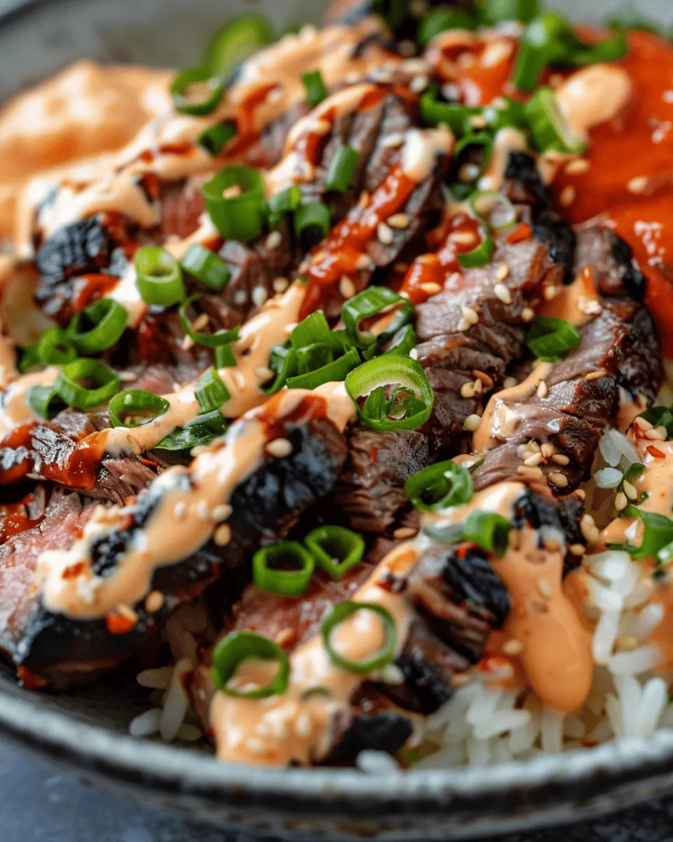 Korean BBQ Steak Rice Bowls with Spicy Cream Sauce: Easy Delight