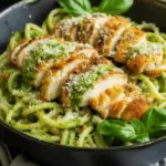 Pesto Pasta with Crispy Parmesan Chicken