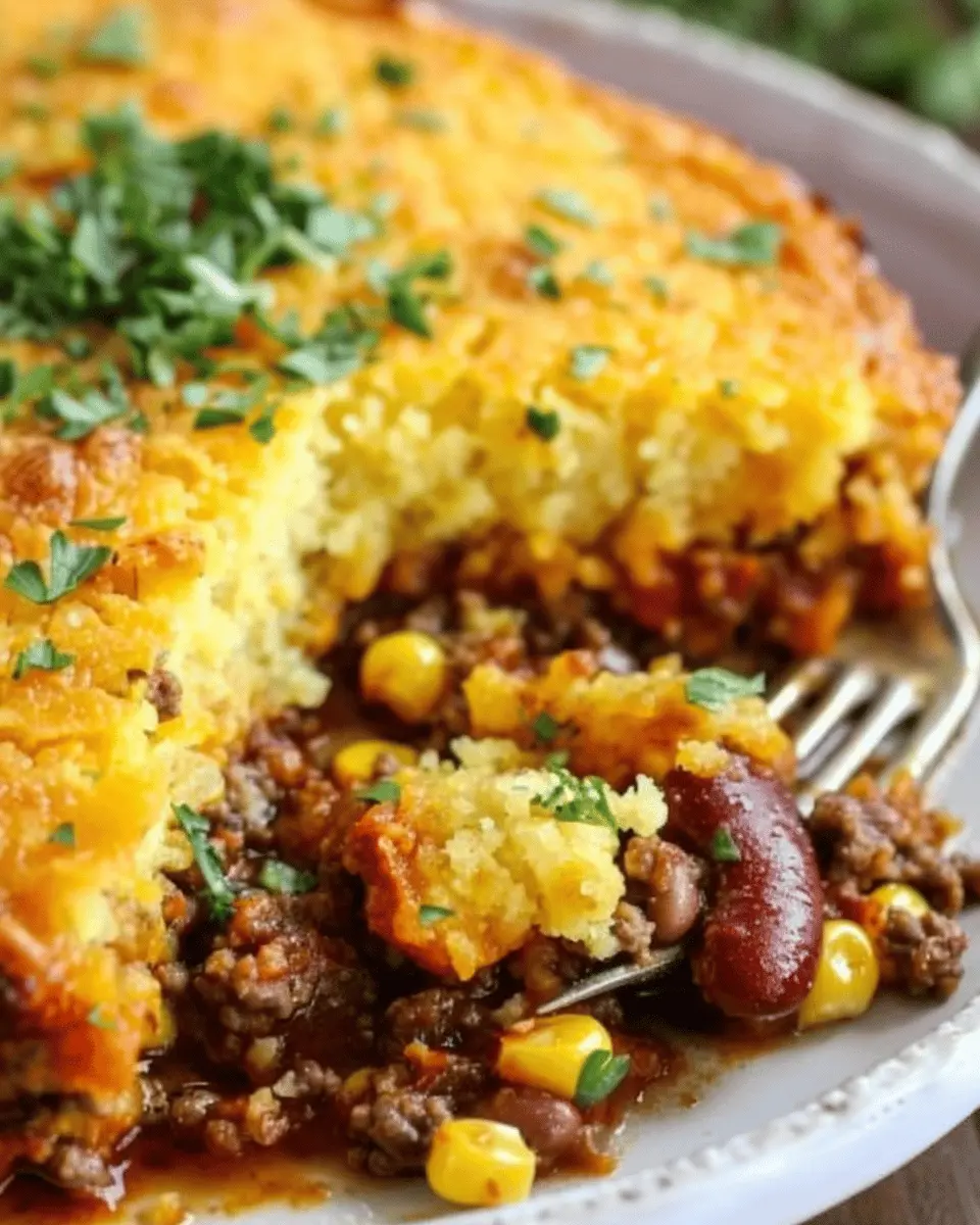 Easy Cowboy Cornbread Casserole with Turkey Bacon and Chicken Ham