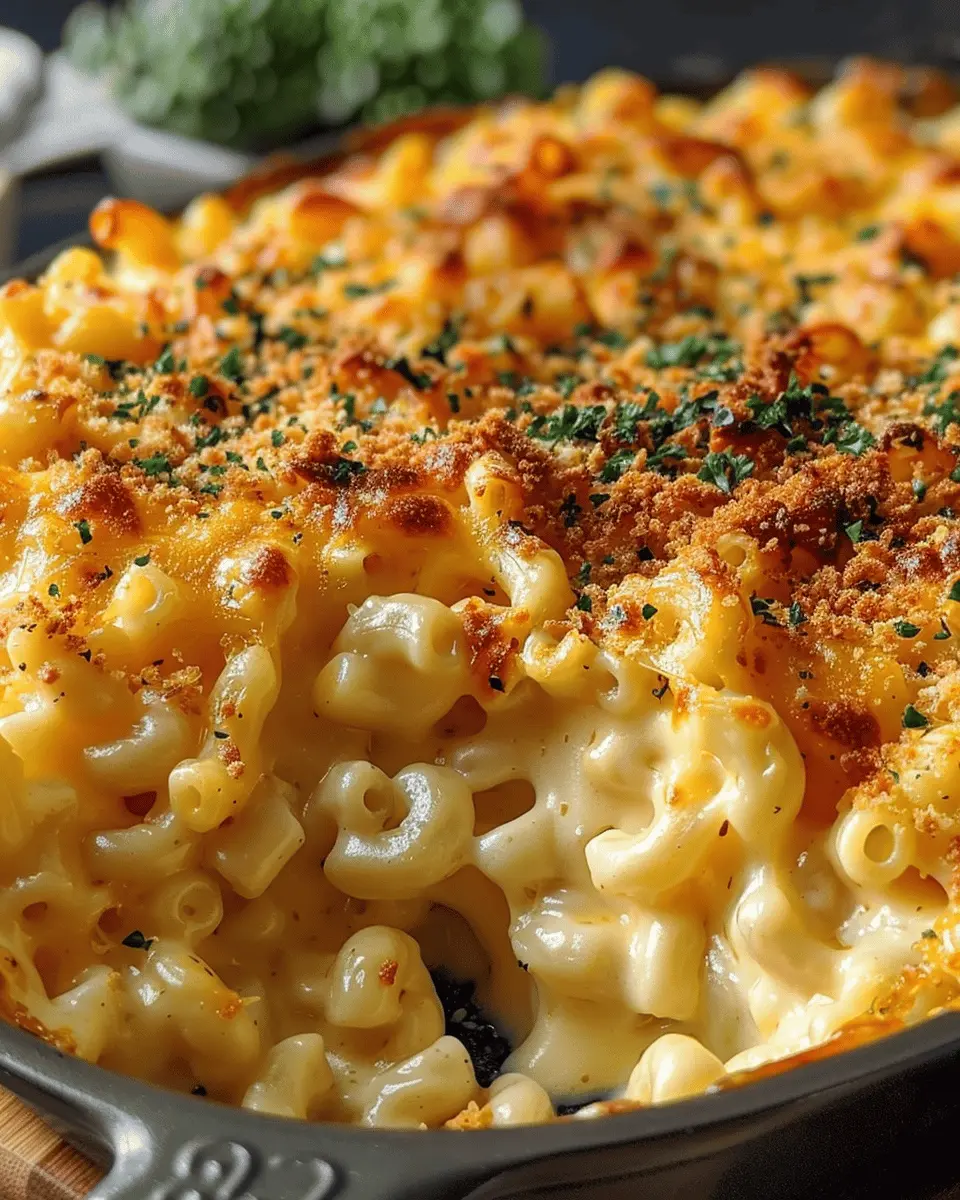 Baked Mac and Cheese Cheesy Bliss with Turkey Bacon and Chicken Ham