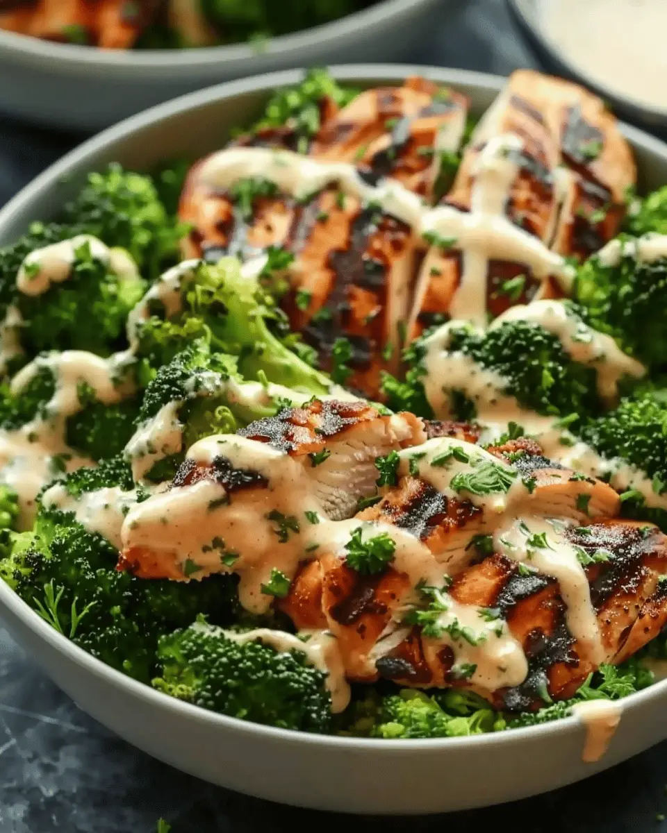 Grilled Chicken Broccoli Bowls: Easy Creamy Garlic Delight