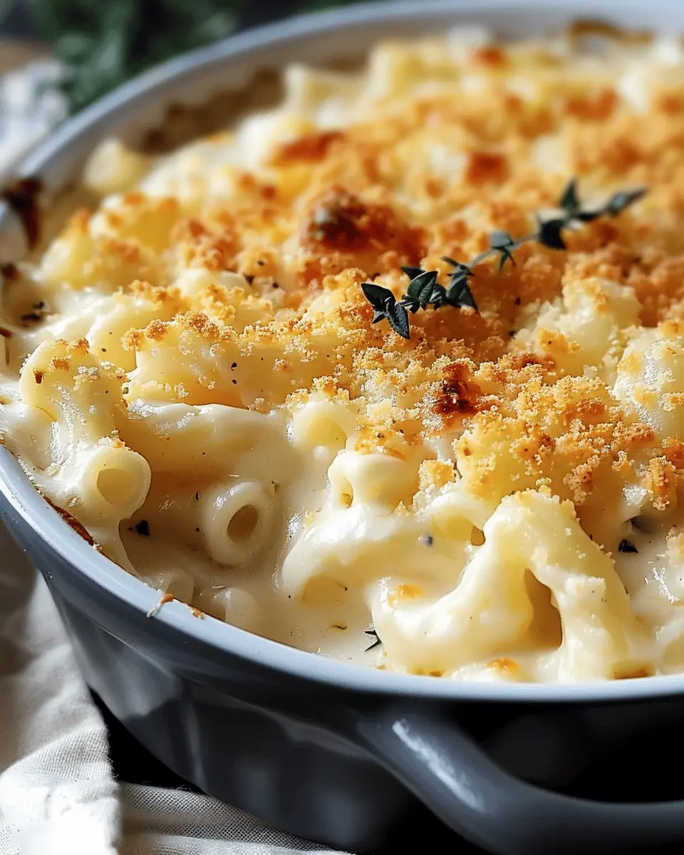 Print Recipe Creamy Baked Mac and Cheese with Turkey Bacon Bliss