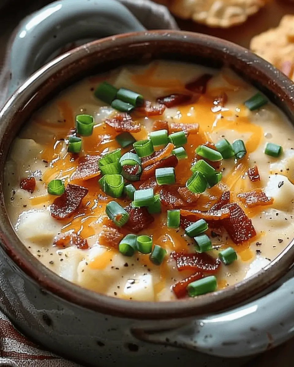 Comforting Loaded Baked Potato Soup with Turkey Bacon and Chicken Ham