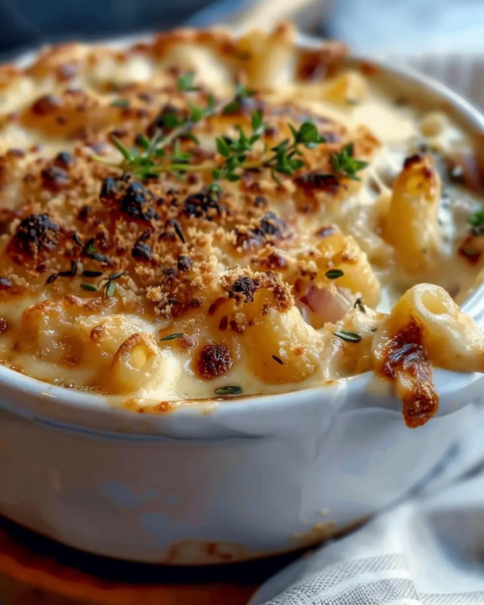 French onion soup mac: easy comfort food with turkey bacon