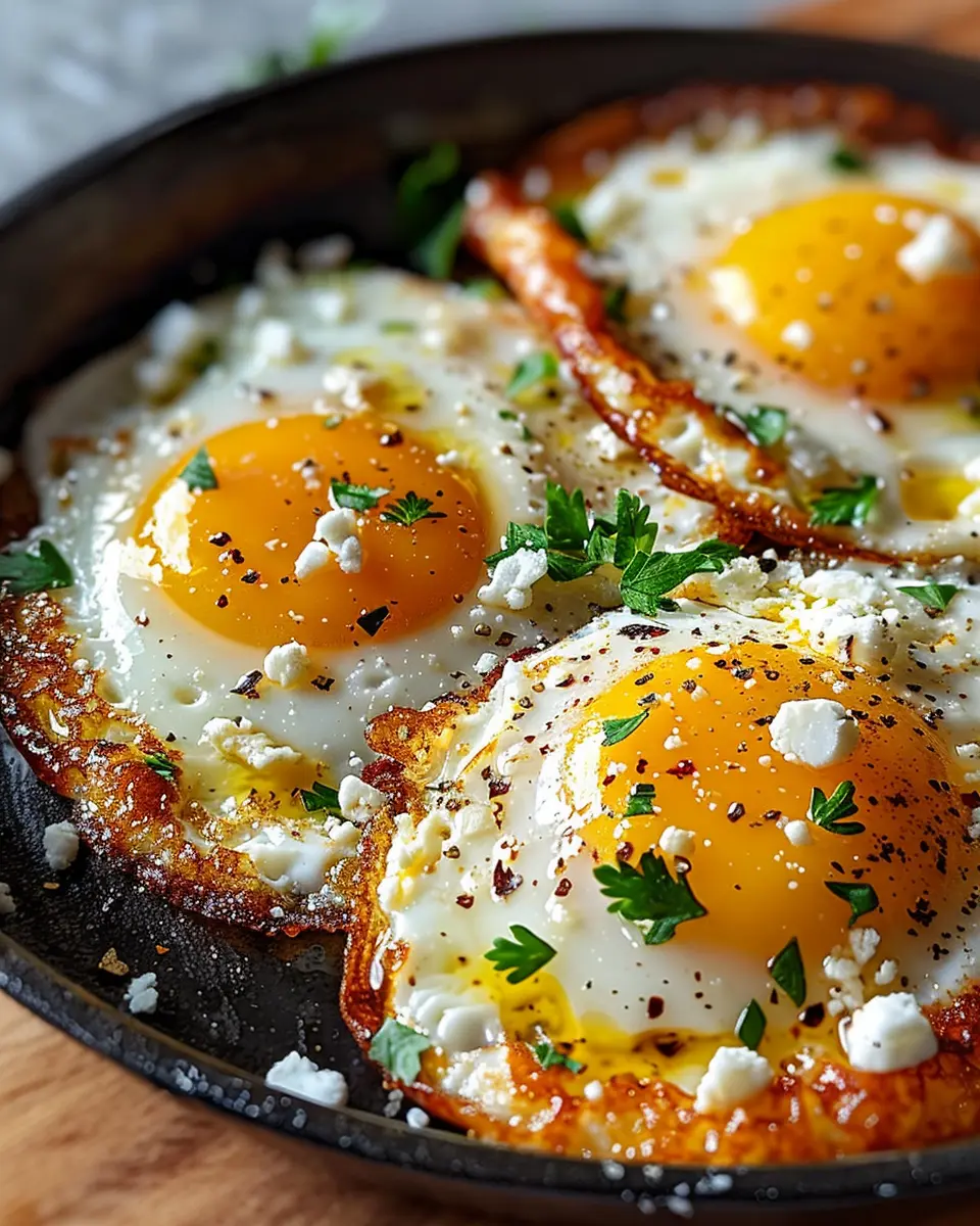 Crispy Feta Fried Eggs with Turkey Bacon for a Flavorful Start