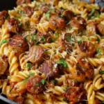 Sticky Honey Garlic Sausage Pasta Skillet