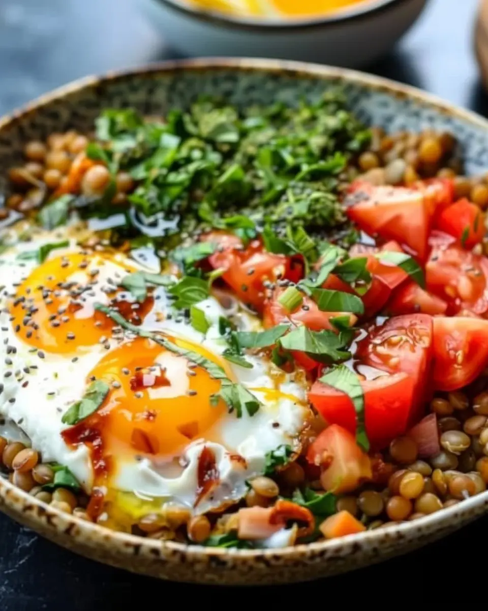 Savory Lentil Breakfast Bowl: A Healthy Start with Turkey Bacon