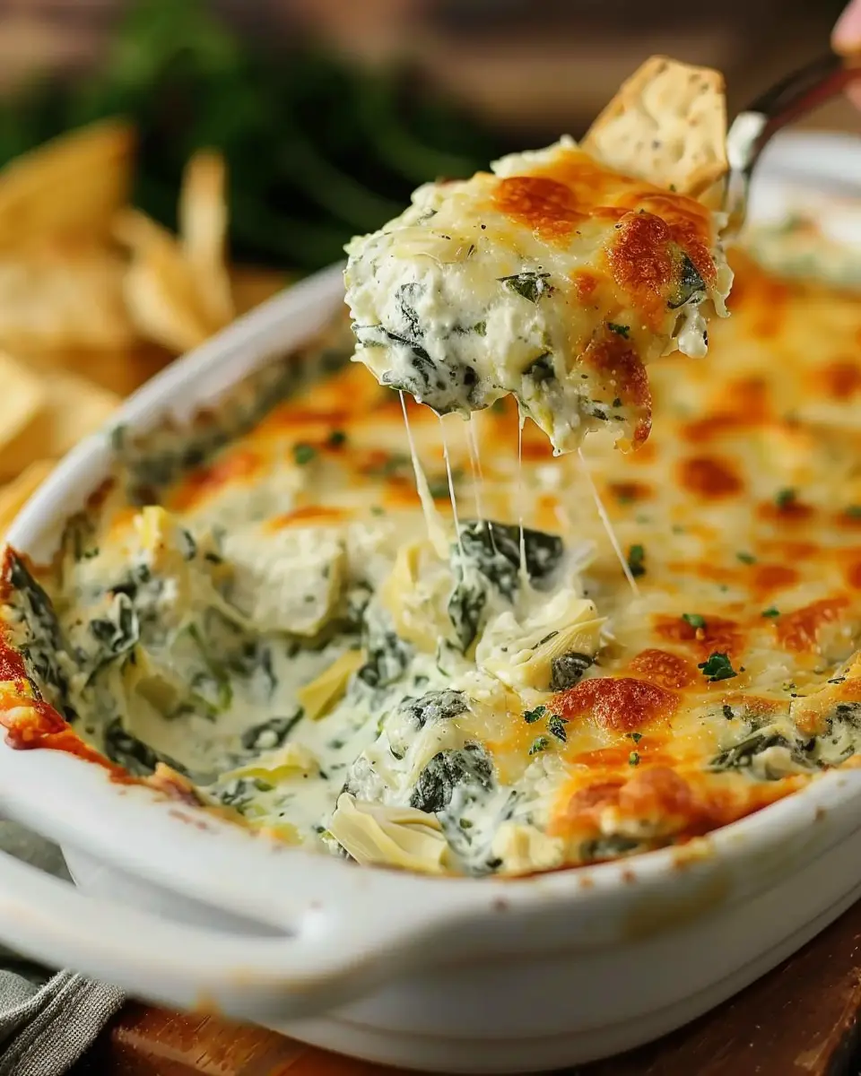 Tasty Baked Spinach Artichoke Dip with Turkey Bacon Delight