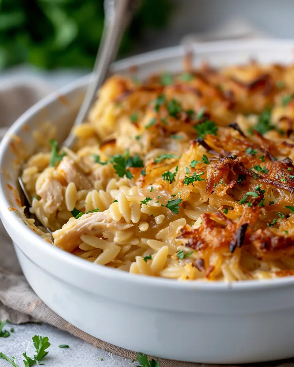 French Onion Chicken Orzo Casserole: A Comforting, Savory Delight