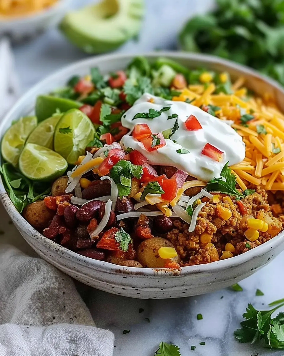 Loaded Potato Taco Bowl: Indulgent Twist with Turkey Bacon and Chicken Ham