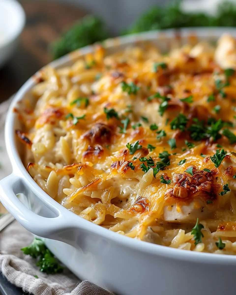 French Onion Chicken Orzo Casserole: Easy Comfort Food Delight