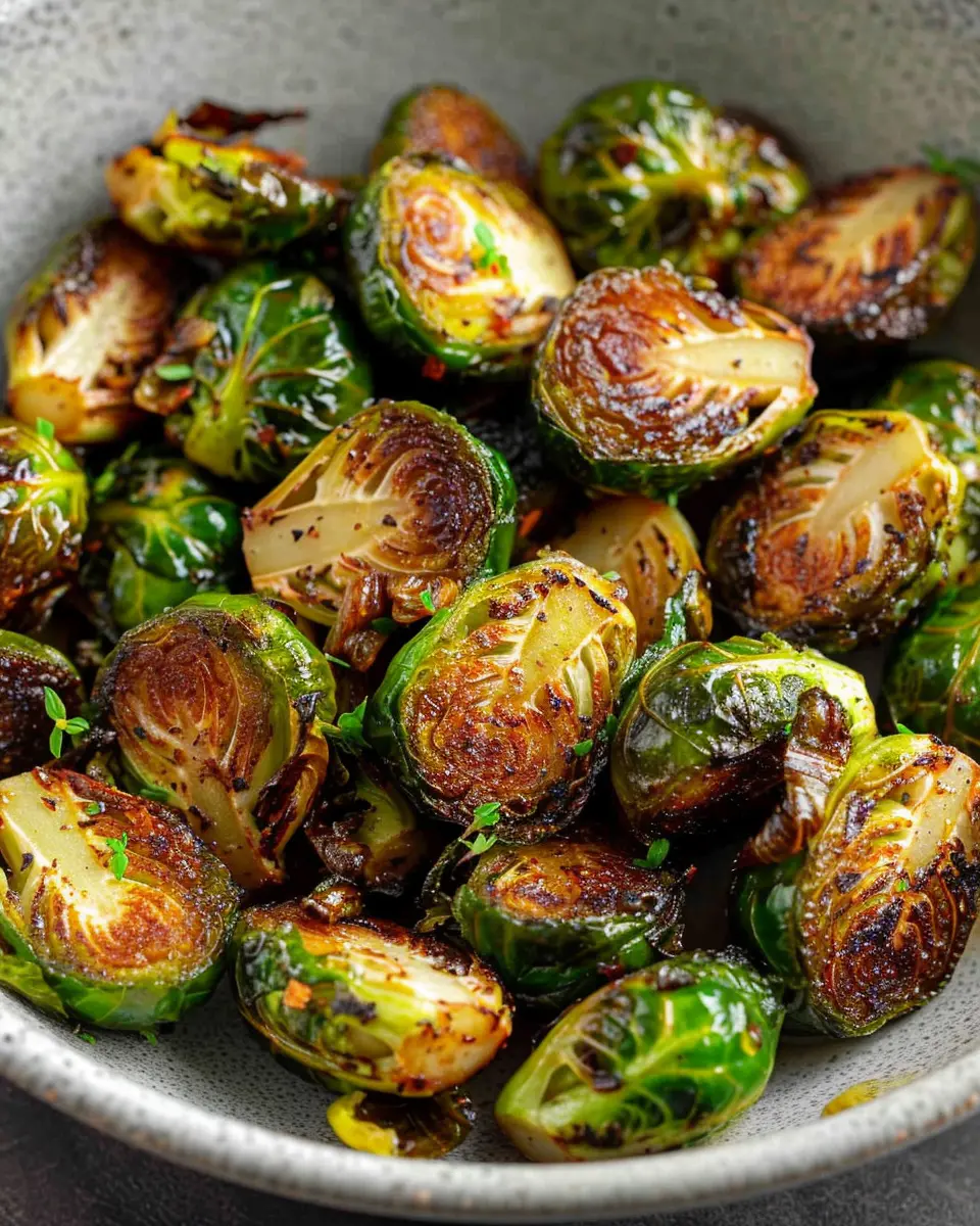 Hot Honey Brown Butter Brussels Sprouts with Turkey Bacon Delight